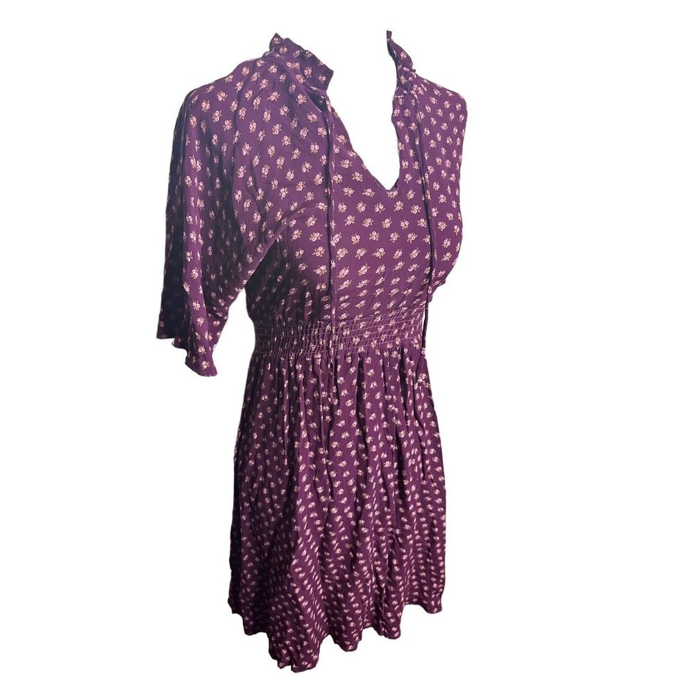Moonglow Vintage Purple Elastic Waist Floral‎ 3/4 Sleeve Dress Women's Est XS-SM